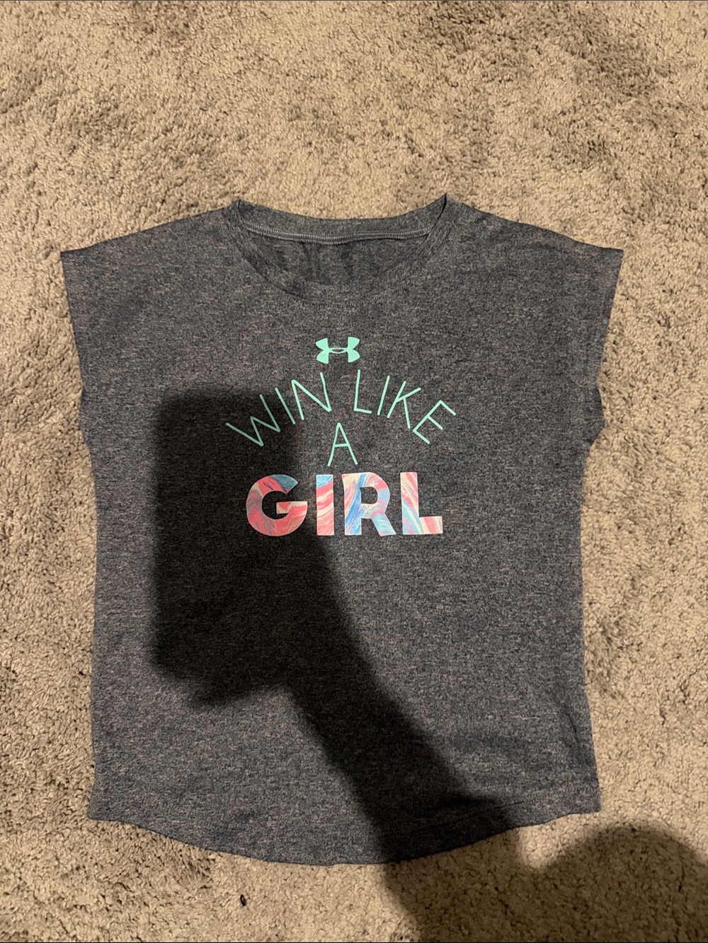 Under Armour Girls Gray Tank Top with Mint and Multicolor Graphic